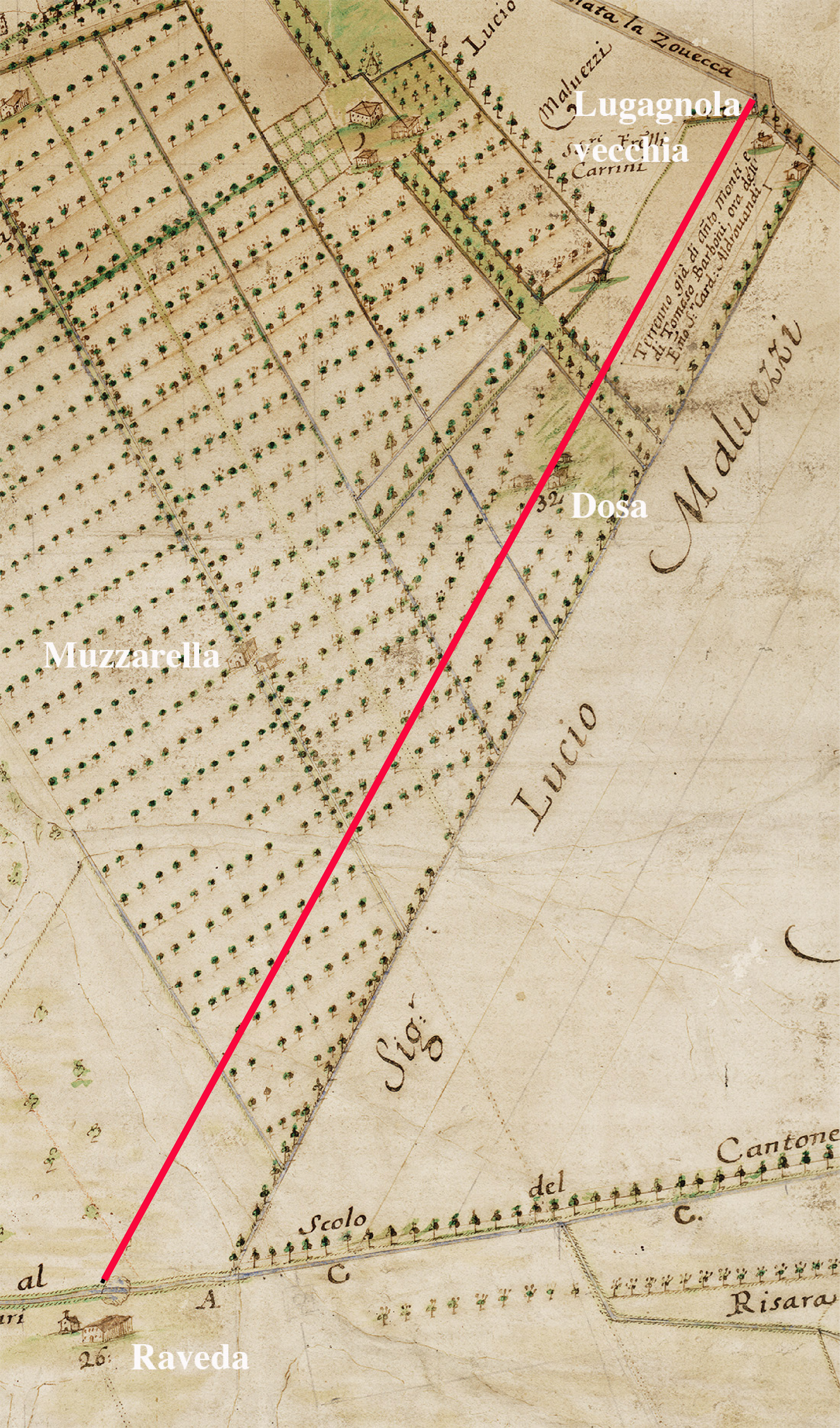 Carta Monti 1747 intersezione Muzzarella